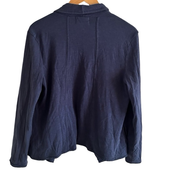 Caslon Navy Soft Cotton Blend Sweatshirt Draped Raw Hem Cardigan Size Large - Picture 3 of 8